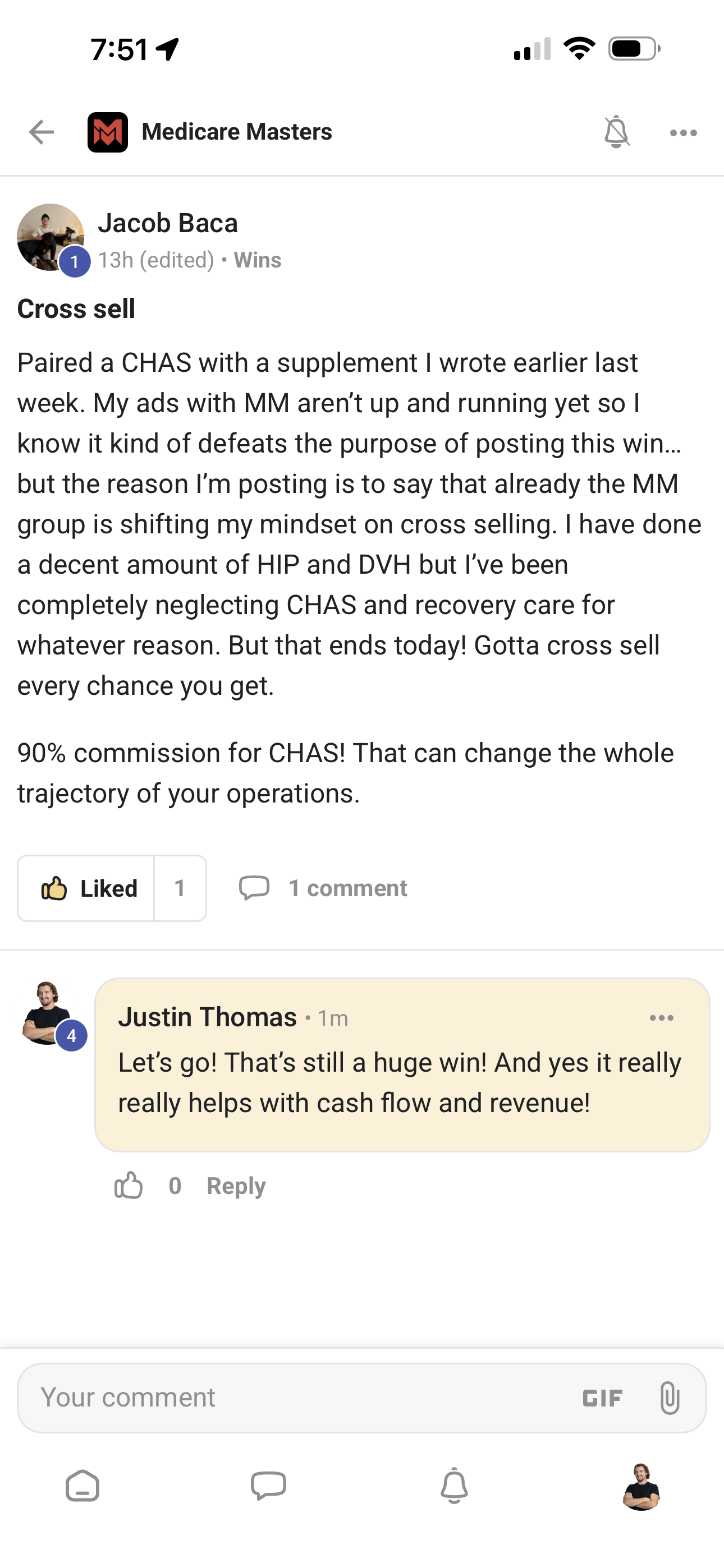 Agent cross-sell win from MM community